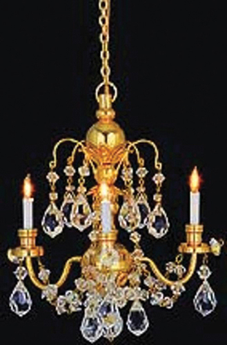 Dollhouse Miniature Brass 3-Arm Crystal Chandelier